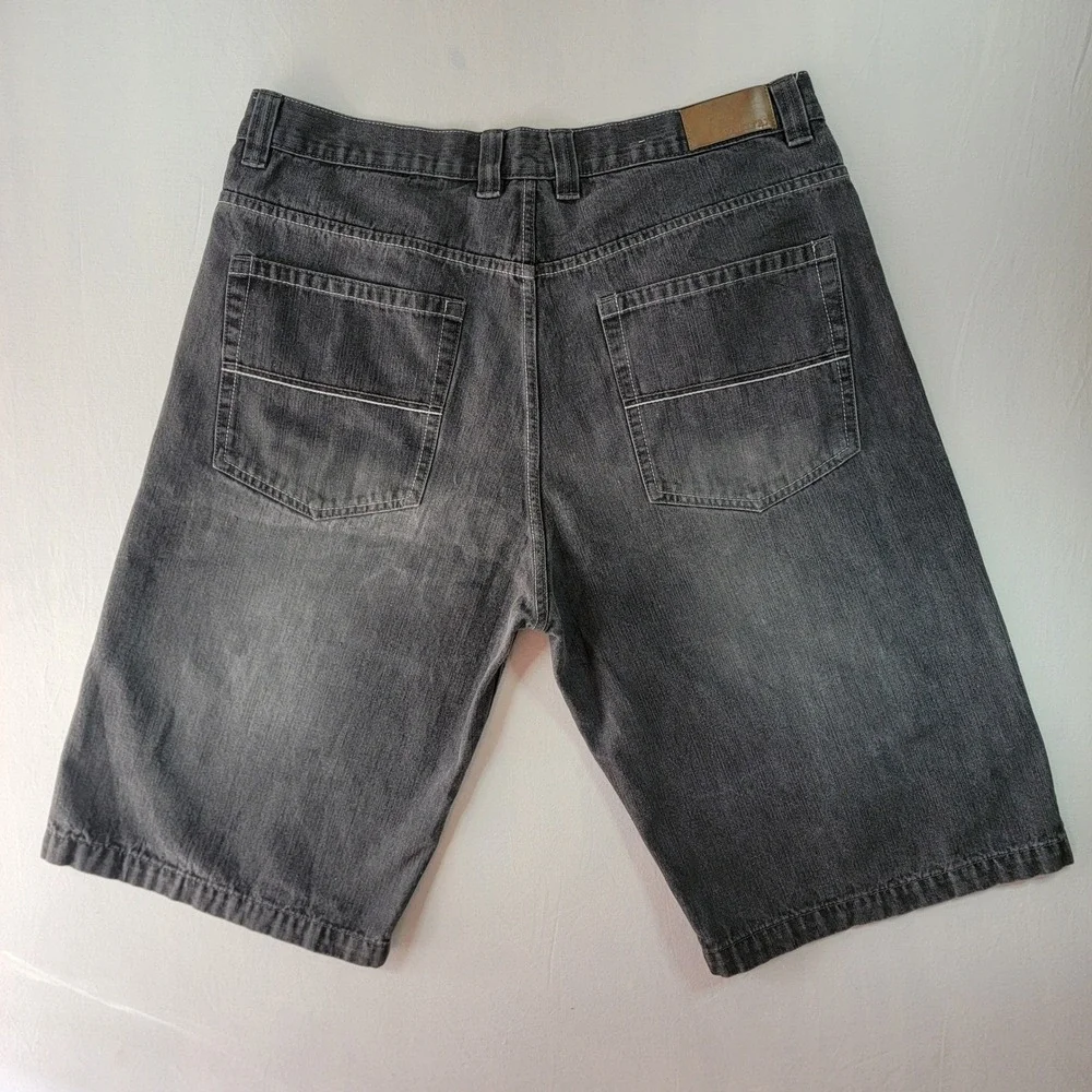 Halifax Mens Baggy Denim Shorts Faded Black Skater Streetwear 40W